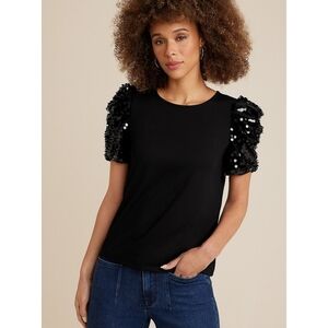 Maurices Black Edgely Sequin Puff Sleeve Top